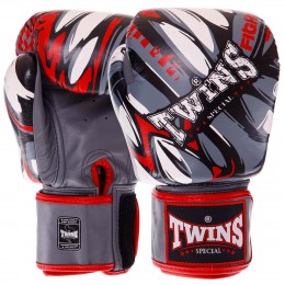 Перчатки боксерские кожаные TWINS FBGVL3-55 DEMON 10-14унций серый-красный