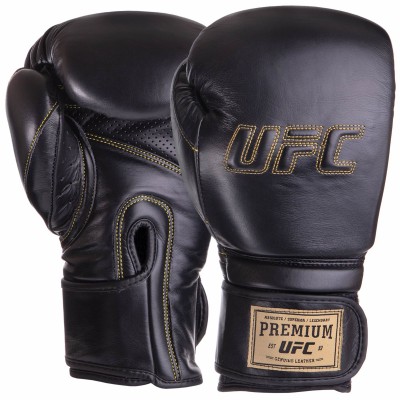 Перчатки боксерские кожаные UFC PRO Prem Hook & Loop UHK-75049 14 унций черный