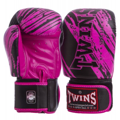 Боксеркие перчатки кожаные на липучке TWINS FBGV-TW2PK (р-р 10-12oz, черный-розовый)