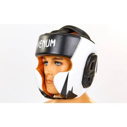 Шлем боксерский в мексиканском стиле кожаный VENUM BO-6652-BKW (черный-белый, р-р M-XL)