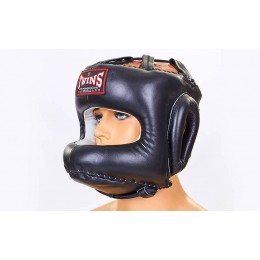 Шлем боксерский с бампером кожаный TWINS HGL-10-BK (черный, р-р M-XL)