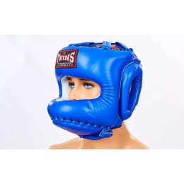 Шлем боксерский с бампером кожаный TWINS HGL-10-BU (синий, р-р M-XL)