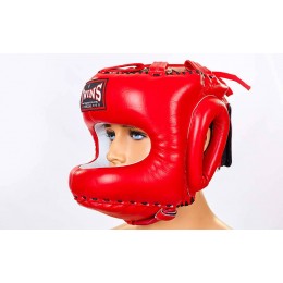Шлем боксерский с бампером кожаный TWINS HGL-10-RD (красный, р-р M-XL)
