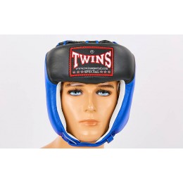 Шлем боксерский открытый кожаный TWINS HGL-8T-BU (р-р M-XL, синий-черный)