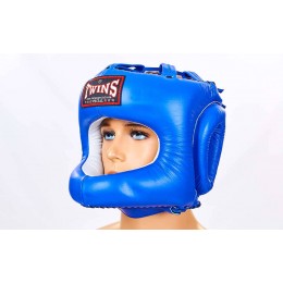 Шлем боксерский с бампером кожаный TWINS HGL-9-BU (синий, р-р M-XL)