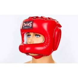 Шлем боксерский с бампером кожаный TWINS HGL-9-RD (красный, р-р M-XL)