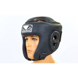 Шлем боксерский открытый с усиленной защитой макушки кожаный BAD BOY VL-6626 (черный, р-р M-XL)