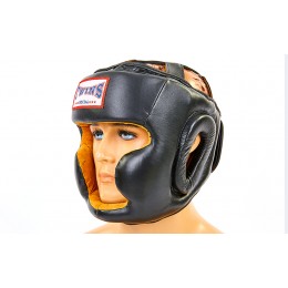 Шлем боксерский с полной защитой кожаный TWIN VL-6630-BK (р-р M-XL, черный)