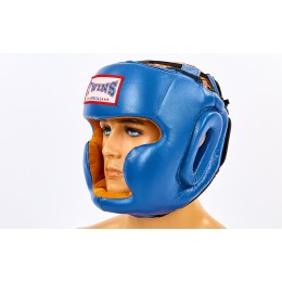 Шлем боксерский с полной защитой кожаный TWIN VL-6630-B (р-р M-XL, синий)