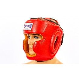 Шлем боксерский с полной защитой кожаный TWIN VL-6630-R (р-р M-XL, красный)