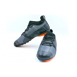 Обувь футбольная сороконожки с носком 170401A-1 (р-р 40-45, PU, черный-оранжевый)