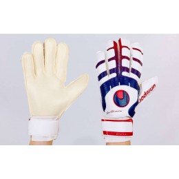 Перчатки вратарские с защитными вставками на пальцы FB-842-3 UHLSPORT (PVC,р-р 8-9, син-крас-бел)