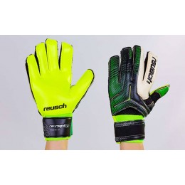Перчатки вратарские с защитными вставками на пальцы FB-869-1 REUSCH (PVC, р-р 8-10,салат-чер-бел)