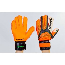 Перчатки вратарские с защитными вставками на пальцы FB-873-1 REUSCH (PVC, р-р 8-10,оранж-чер-бел)