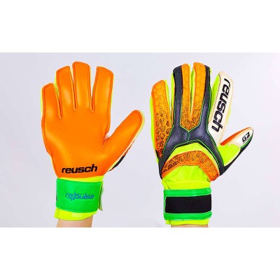 Перчатки вратарские с защитными вставками на пальцы FB-873-2 REUSCH (PVC, р-р 8-10, желт-оранж)