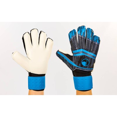 Перчатки вратарские с защитными вставками на пальцы FB-900-1 (PVC, р-р 8-10,черный-синий)
