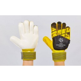 Перчатки вратарские с защитными вставками на пальцы FB-903-1 CHAMPIONS LEAGUE (PVC,р-р 7-10, желтый-черный)