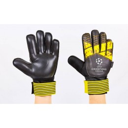 Перчатки вратарские с защитными вставками на пальцы FB-903-2 CHAMPIONS LEAGUE (PVC,р-р 7-10, черный-желтый)