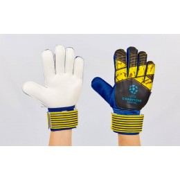 Перчатки вратарские с защитными вставками на пальцы FB-903-3 CHAMPIONS LEAGUE (PVC,р-р 7-10,черный-желтый-синий)