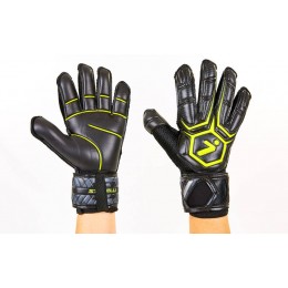 Перчатки вратарские с защитными вставками на пальцы STORELLI FB-905-2 (PVC, р-р 8-10, черный-желтый)