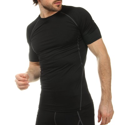 Компрессионная мужская футболка с коротким рукавом LD-1103-GK (лайкра, L-3XL, черный-серый)