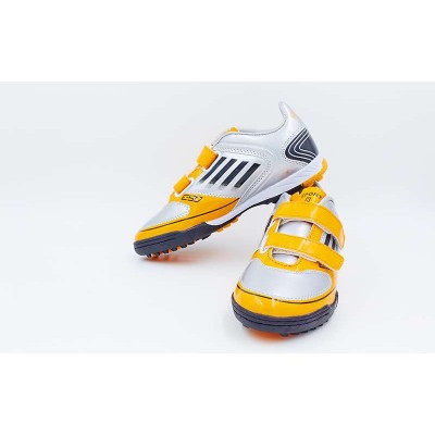 Обувь футбольная сороконожки детская (р-р 30-35) SPORT OB-3412-GO (PU, подошва-RB, серый-оранж)