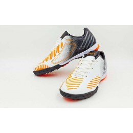 Обувь футбольная сороконожки подростковая OB-3429-WO (р-р 32-37) (верх-PU, белый-оранжевый)