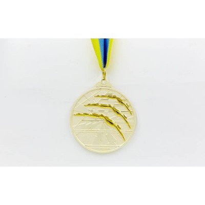 Медаль спортивная с лентой двухцветная d-6,5см Плавание C-4848 (металл, покрытие 2 тона,56g серебро)