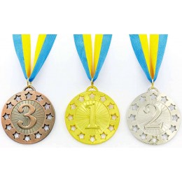 Медаль спортивная с лентой WIN d-6,5см C-6405 (металл,1-золото,2-серебро,3- бронза d-6,5см, 38g)