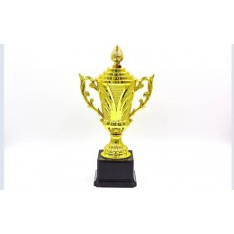 Кубок спортивный с ручками и крышкой OMEGA C-679A (пластик, h-30см, b-16см, d чаши-9см, золото)