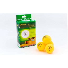 Набор мячей для настольного тенниса 6 штук GIANT DRAGON MASTER 1* MT-5693 (целлулоид, d-40мм, желтый) 33131