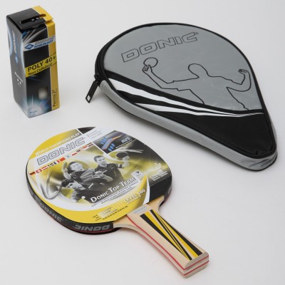 Набор для настольного тенниса 1 ракетка, 3 мяча с чехлом DONIC LEVEL 500 MT-788480 TOP TEAM (древесина, резина)