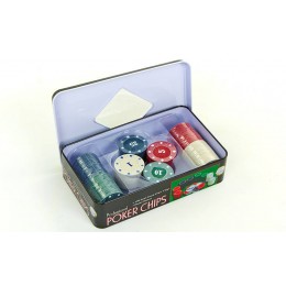 Фишки для покера в металлической коробке IG-1102110 (100 фишек с номиналом)