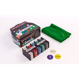 Покерный набор в металлической коробке-200 фишек IG-1103240 (с номиналом,2к.карт,5куб)