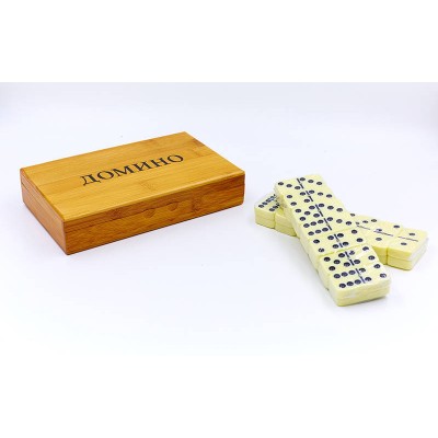 Домино настольная игра в бамбуковой коробке IG-1247 (кости-пластик, h-4,9см,р-р кор. 19,5x12x4см)