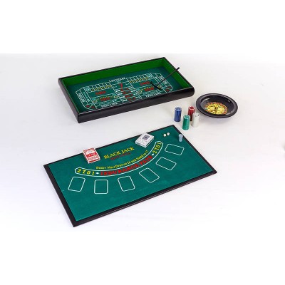 Мини-казино (набор для игры в рулетку и покер) 3 в 1 IG-2055 (100 фишек, 2кол. карт, 2куб., полотно)