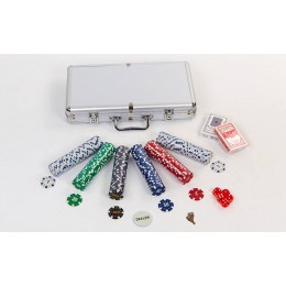 Набор для покера в алюминиевом кейсе IG-2114 на 300 фишек с номиналом (2 кол.карт,5куб)
