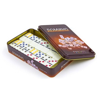 Домино настольная игра в металлической коробке IG-3974 (кости-пластик,h-4,3см, р-р 19x11,5x3,5см)