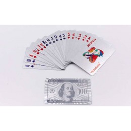 Игральные карты серебряные IG-4566-S SILVER 100 DOLLAR (колода в 54 листа, толщина-0,28мм)