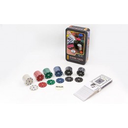 Покерный набор в металлической коробке-80 фишек IG-4590 (с номиналом,1 кол.карт)