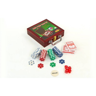 Набор для покера в деревянном кейсе IG-6641 на 100 фишек с номиналом (2 кол.карт,5куб)
