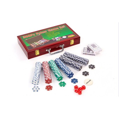 Набор для покера в деревянном кейсе IG-6643 на 300 фишек с номиналом (2 кол.карт,5куб)