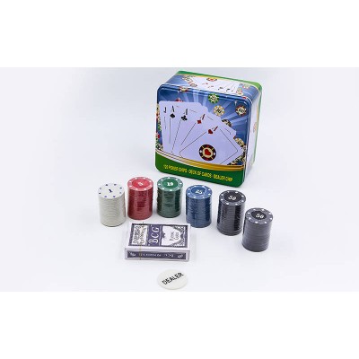Покерный набор в металлической коробке-120 фишек IG-6893 (с номиналом,1 кол.карт)