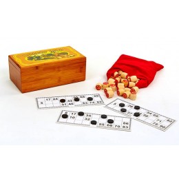 Лото настольная игра в бамбуковой коробкеIG-8807 (90 дер.боч, 24 карт, 40пласт.фиш, р-р 24x13x9,5см)