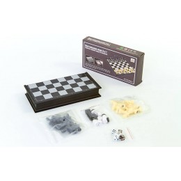 Шахматы, шашки, нарды 3 в 1 дорожные пластиковые магнитные SC56810 (р-р доски 25см x 25см)