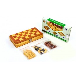 Шахматы, шашки, нарды 3 в 1 деревянные W2408 (фигуры-дерево, р-р доски 24см x 24см)