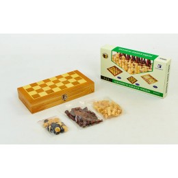 Шахматы, шашки, нарды 3 в 1 деревянные W3015 (фигуры-дерево, р-р доски 30см x 30см)