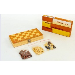 Шахматы, шашки, нарды 3 в 1 деревянные W7721 (фигуры-дерево, р-р доски 24x24см)
