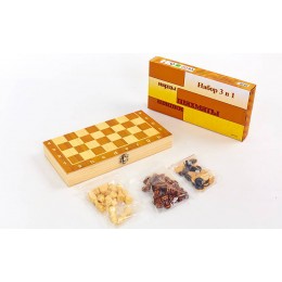 Шахматы, шашки, нарды 3 в 1 деревянные W7722 (фигуры-дерево, р-р доски 29x29см)