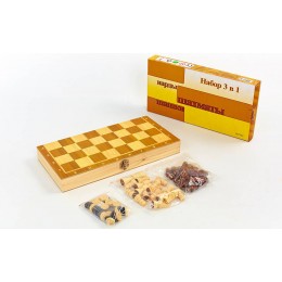 Шахматы, шашки, нарды 3 в 1 деревянные W7723 (фигуры-дерево, р-р доски 34x34см)